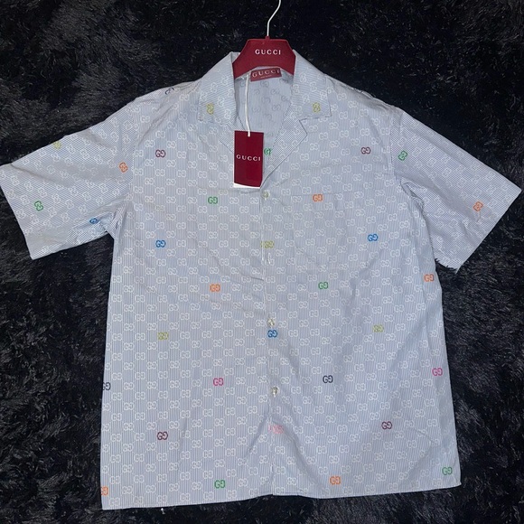 Gucci Other - Gucci Blue Striped Cotton Bowling Shirt